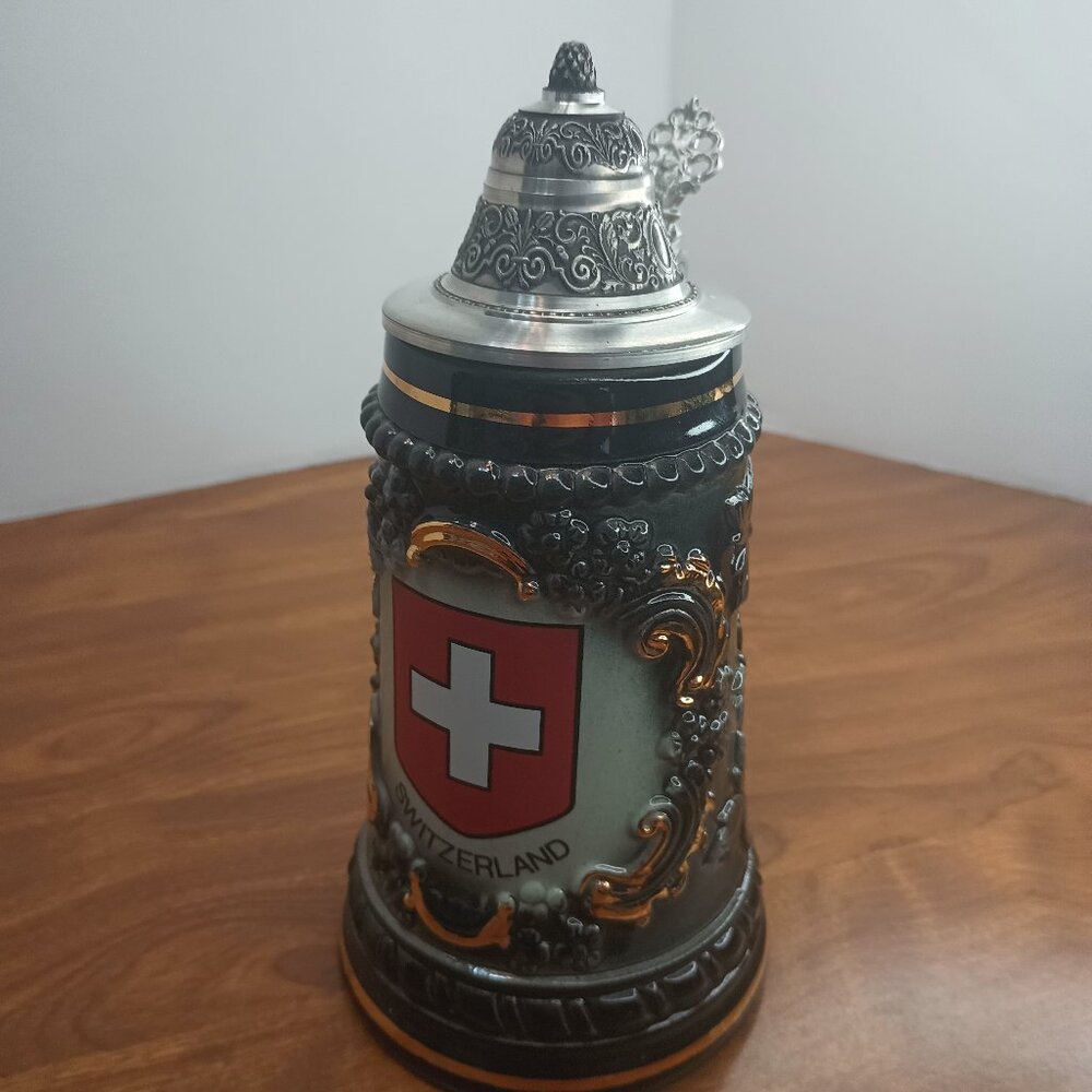 Vintage Handmade Original King Switzerland Beer Stein 8"